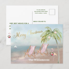 Cartão Postal De Anúncio Budget Beach Flamingo Wreath Natal Único