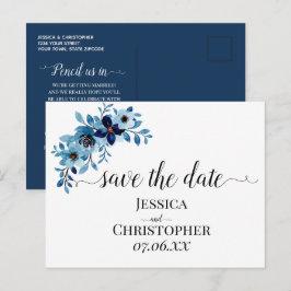 Cartão Postal De Anúncio Buquê de Flores em Aquarela Azul Empoeirado Elegan