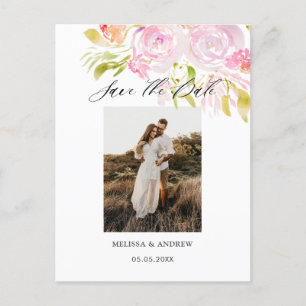 Cartão Postal De Anúncio Buquê de Rosas em Aquarela Save The Date