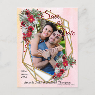 Cartão Postal De Anúncio Buquês geométricos da Borgonha Glitter Dourada