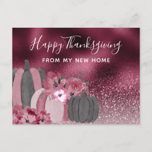 Cartão Postal De Anúncio Burgundy Glitter Ação de Graças Feriado Mudança