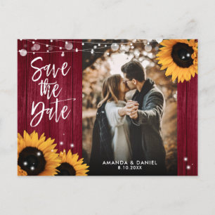 Cartão Postal De Anúncio Burgundy Sunflower Weding Photo Save The Date (Fot