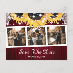 Cartão Postal De Anúncio Burgundy Sunflower Weding Photo Save The Date (Fot