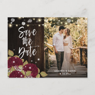 Cartão Postal De Anúncio Burgundy Wedding Save The Date Photo Postcards
