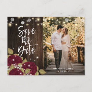 Cartão Postal De Anúncio Burgundy Wedding Save The Date Photo Postcards