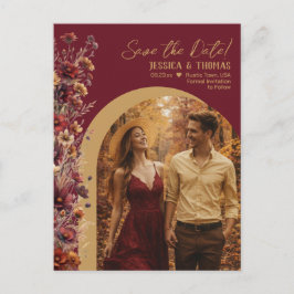 Cartão Postal De Anúncio Burgundy Wildflowers Photo Wedding Save the Date