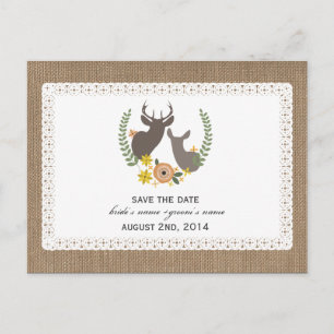 Cartão Postal De Anúncio Burlap + Lace Inspirou Fall Deer Salvar Data