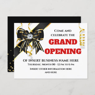 Cartão Postal De Anúncio Business Grand abrindo fita arco vermelha-preta do