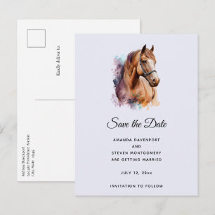 Cartão Postal De Anúncio Cabeça de Cavalo Marrom Retrato em Aquarela