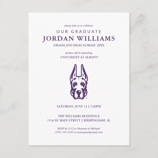 Cartão Postal De Anúncio Cabeça do Mascote Great Dane da Universidade de Al (Frente)