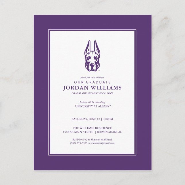 Cartão Postal De Anúncio Cabeça do Mascote Great Dane da Universidade de Al (Frente)