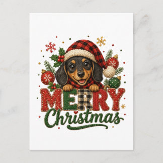 Cartão Postal De Anúncio Cachorro Salsicha Natal Feliz