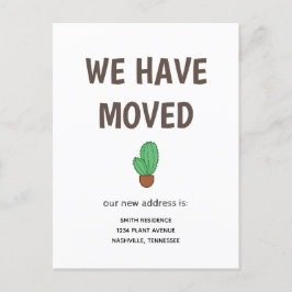 Cartão Postal De Anúncio Cacto em um Vaso Nós nos Mudamos