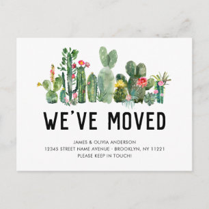 Cartão Postal De Anúncio Cactus Watercolor Movemos uma Nova Corte em Casa
