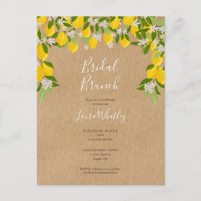Cartão Postal De Anúncio Café da Manhã Rústico de Noiva Limões Floridos Chá (Frente)