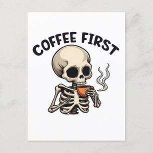 Cartão Postal De Anúncio Café Primeiro Spookie Halloween Skeleton Caffeine