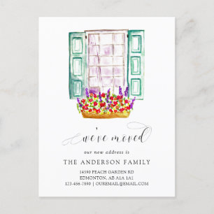 Cartão Postal De Anúncio Caixa de Flores na Janela com Aquarela Adorável