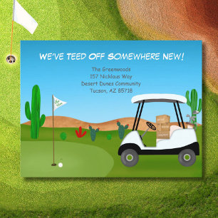 Cartão Postal De Anúncio Caixas de mudança de carrinho de golfe Curso de go
