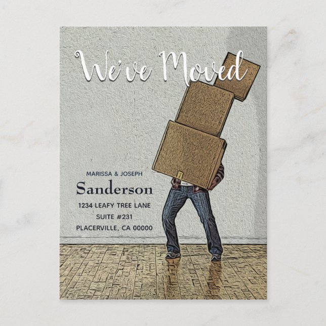 Cartão Postal De Anúncio Caixas móveis engraçadas que movemos (Frente)