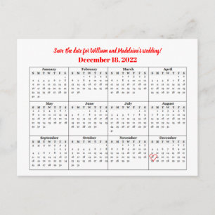 Cartão Postal De Anúncio Calendário 2022 Salve a Data Coração