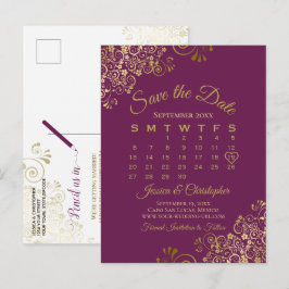 Cartão Postal De Anúncio Calendário Cassis Roxo Dourado de Casamento para S