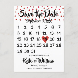 Cartão Postal De Anúncio Calendário Coração de Amor Vermelho Rubi Salve a D