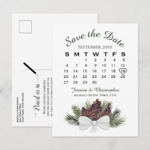 Cartão Postal De Anúncio Calendário de Casamento com Buquê de Pinecone - Sa