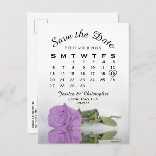 Cartão Postal De Anúncio Calendário de Casamento de Rosa Roxo Lilac Salvar