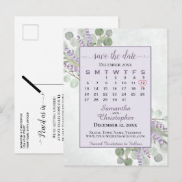 Cartão Postal De Anúncio Calendário de Casamento para Salvar a Data Eucalip