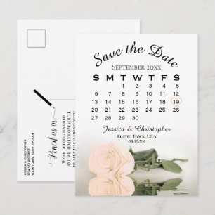 Cartão Postal De Anúncio Calendário de Casamento Rosa Pêssego Elegante - Sa