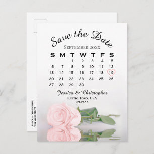 Cartão Postal De Anúncio Calendário de Casamento Rosa Rosa Elegante Salvar