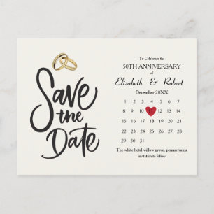 Cartão Postal De Anúncio Calendário de Data de Casamento Simples do 50º Ani