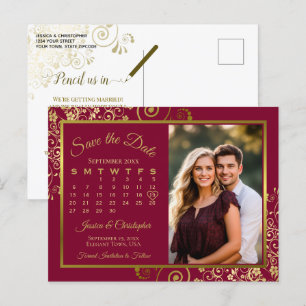 Cartão Postal De Anúncio Calendário de Data de Salvamento de Casamento Burg