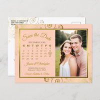 Calendário de Foto de Peach & Gold Wedding Save th