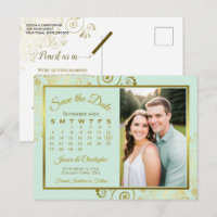 Calendário de Foto e Data de Casamento em Verde Me