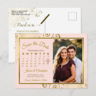 Cartão Postal De Anúncio Calendário de Foto para Salvar a Data de Casamento