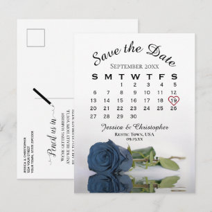 Cartão Postal De Anúncio Calendário de Noivado Rosa Azul Aço Salve a Data