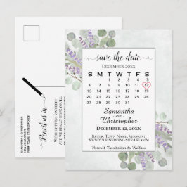 Cartão Postal De Anúncio Calendário de Noivado Save the Date Eucalipto Bran