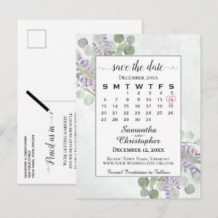 Cartão Postal De Anúncio Calendário de Noivado Save the Date Eucalipto Bran