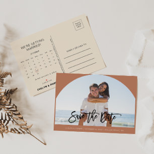 Cartão Postal De Anúncio Calendário de Salvar a Data de Casamento com Foto 