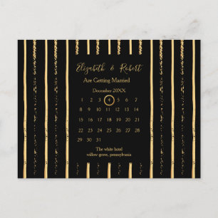 Cartão Postal De Anúncio Calendário de Salvar a Data de Casamento Dourado