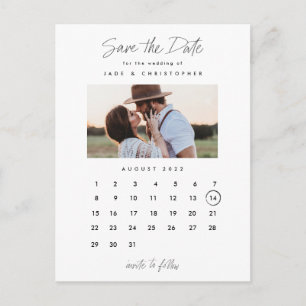Cartão Postal De Anúncio Calendário Mínimo Foto Casamento Salvar a Data