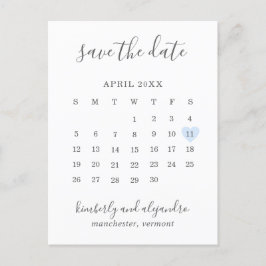 Cartão Postal De Anúncio Calendário Simples Azul Pastel Coração Salvar a Da