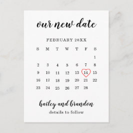 Cartão Postal De Anúncio Calendário Simples Casamento de Coração Vermelho A