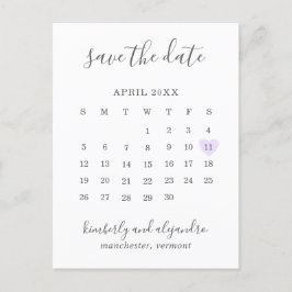 Cartão Postal De Anúncio Calendário Simples Roxo Pastel Coração Salve a Dat