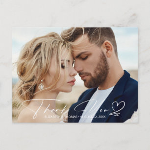 Cartão Postal De Anúncio Caligrafia Agradecimento de Casamento Azul Empoeir