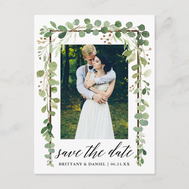 Cartão Postal De Anúncio Caligrafia Botânica Enquadre Data de Salvamento (Frente)