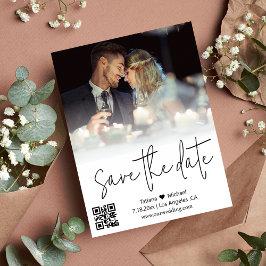 Cartão Postal De Anúncio caligrafia código qr casal foto salvar data