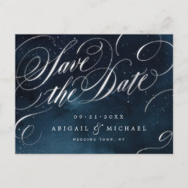 Cartão Postal De Anúncio Caligrafia da vintagem de prata do Glam marinho sa