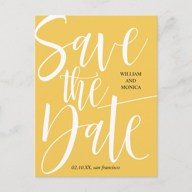 Cartão Postal De Anúncio Caligrafia em Negrito | Casamento moderno mostarda (Frente)